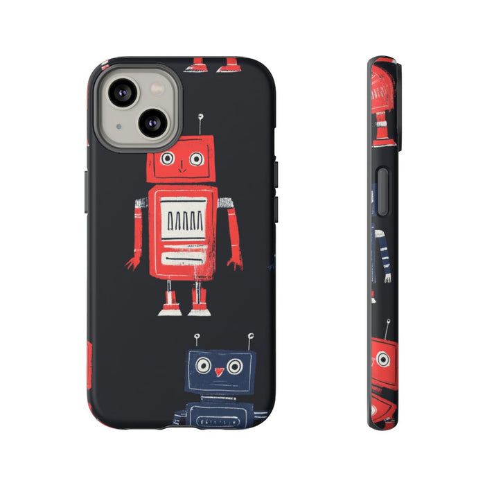 Retro Robotpatroon in Rood en Blauw