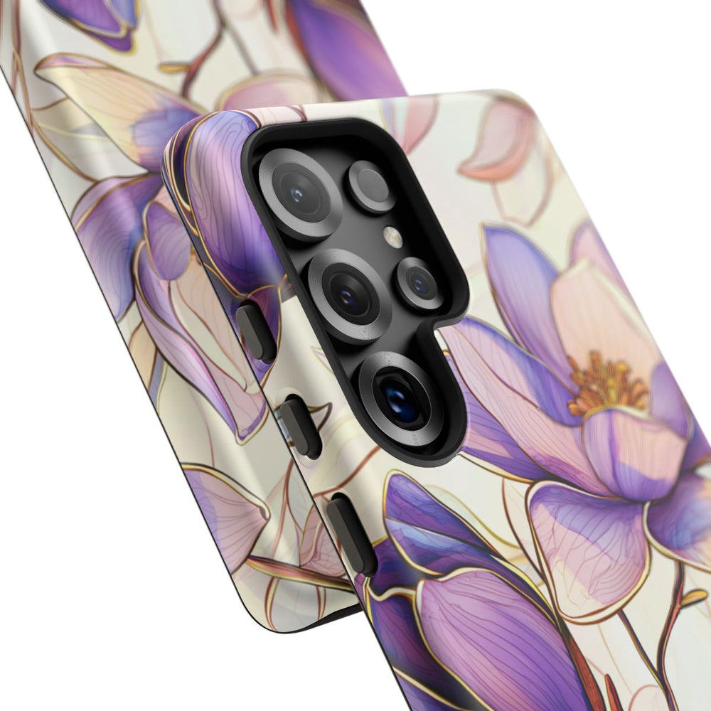Paarse Magnolia’s in Glas-in-loodpatroon