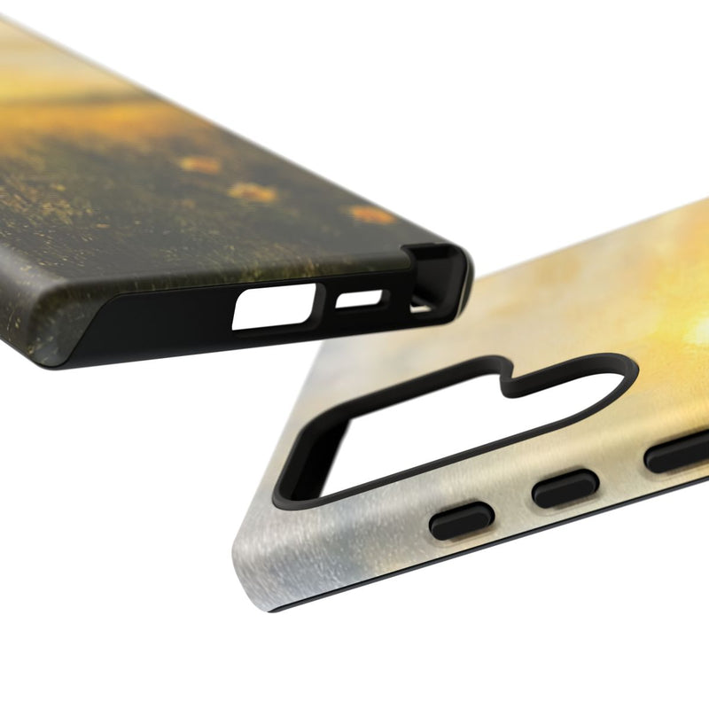 Zonnig Veld met Gele Bloemen bij Zonsondergang