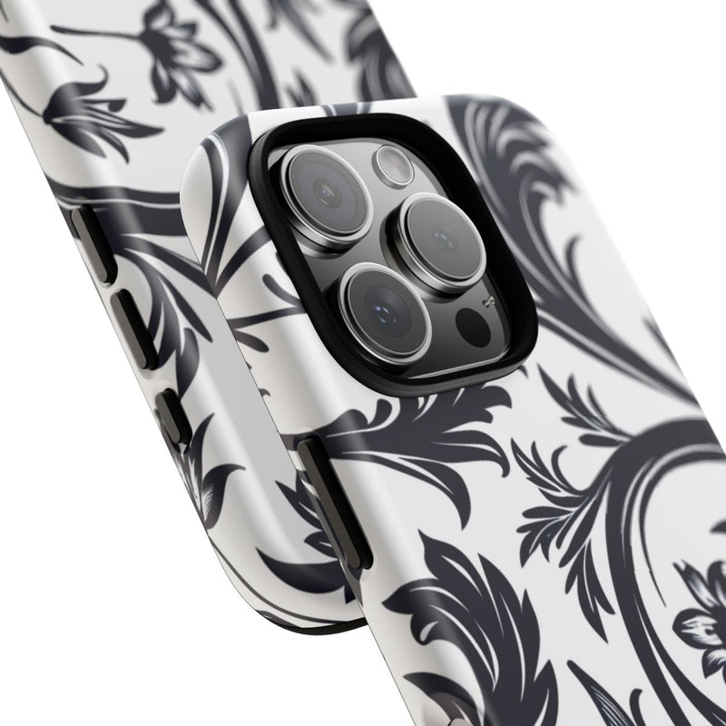 Zwart-Wit Bloemmotief met Sierlijke Krullen