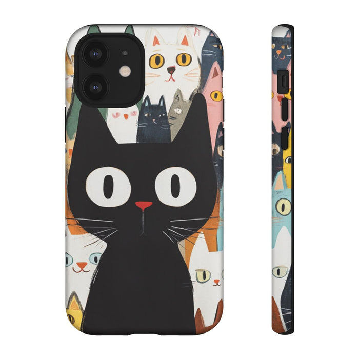 Grote Zwarte Kat met Kleurrijke Cartoonkatten