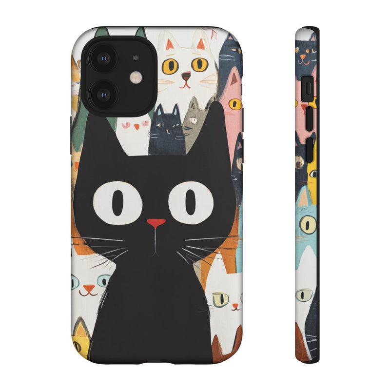 Grote Zwarte Kat met Kleurrijke Cartoonkatten