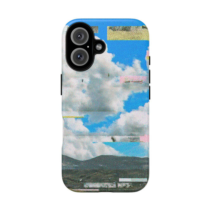 Glitch Effect Wolkenlucht met Bergen
