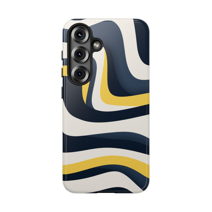 Abstracte Golvende Lijnen in Donkerblauw en Geel