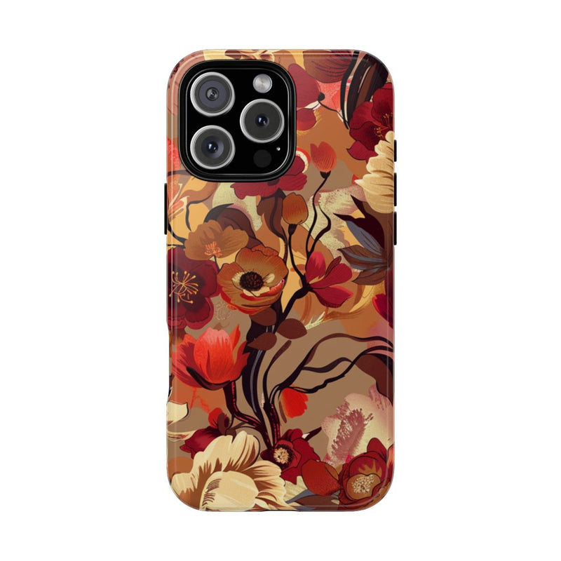 Warm Bloemenpatroon met Bourgondische en Oranje Kleuren