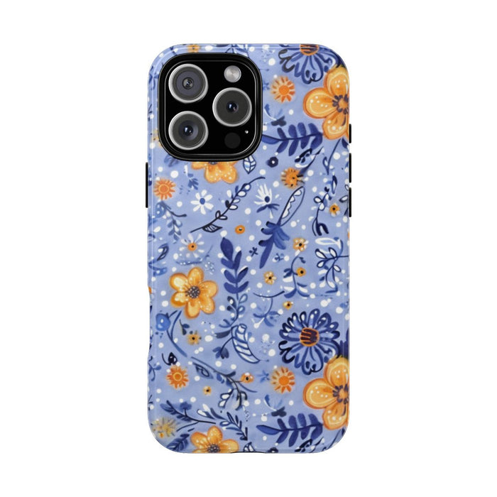 Blauw-Oranje Bloemenpatroon