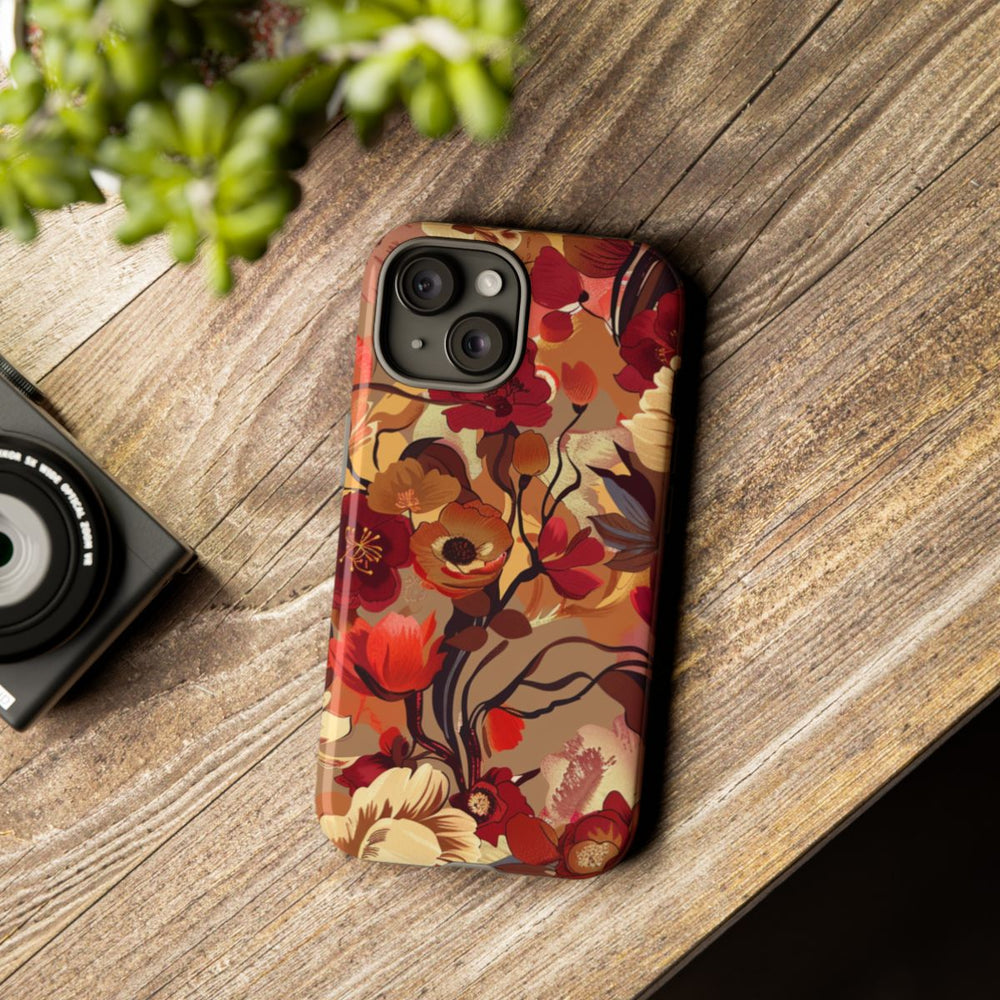 Warm Bloemenpatroon met Bourgondische en Oranje Kleuren