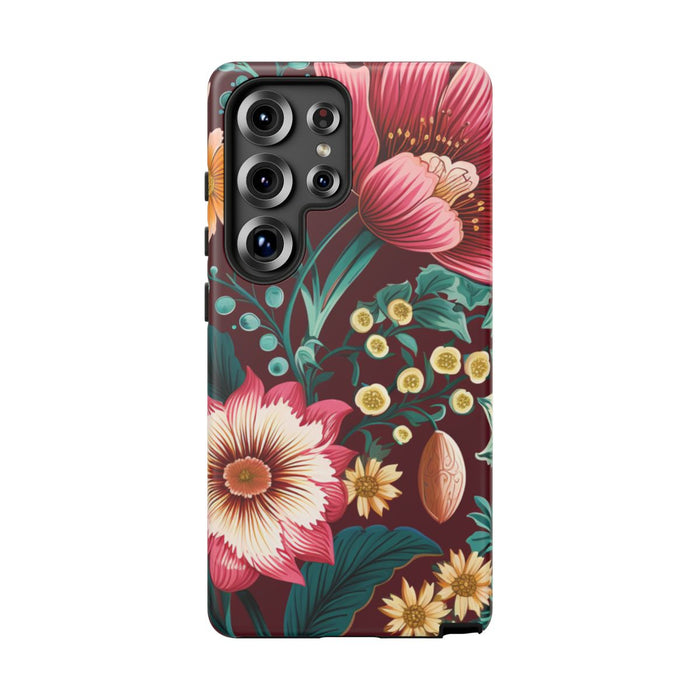 Botanisch Bloemenpatroon in Amber en Teal