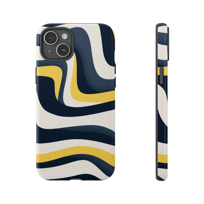 Abstracte Golvende Lijnen in Donkerblauw en Geel