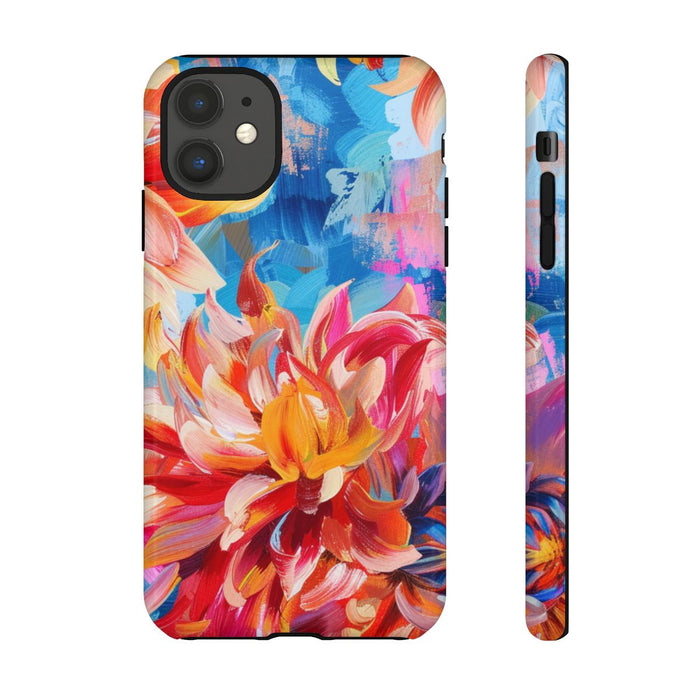 Levendige Dahlia Bloemen op Blauwe Abstracte Achtergrond