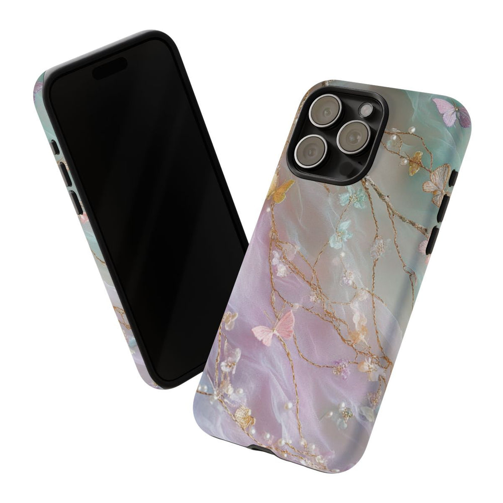 Iridescerende Pastelvlinders en Rankmotief