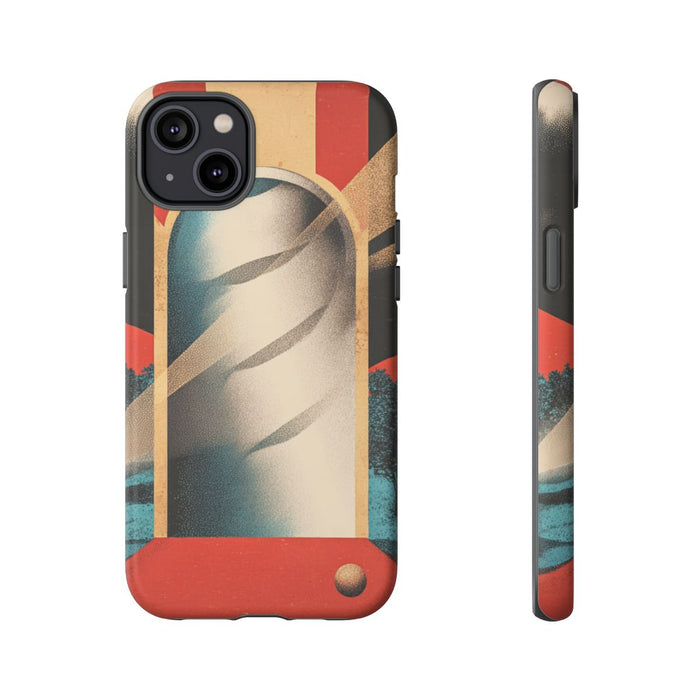 Surrealistische Spiraalpoort met Bomen en Sferen