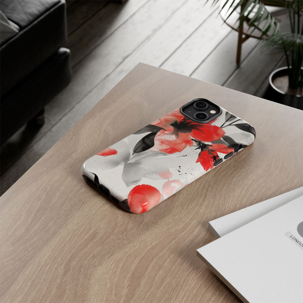 Rood-Zwart Waterverf Bloemenpatroon