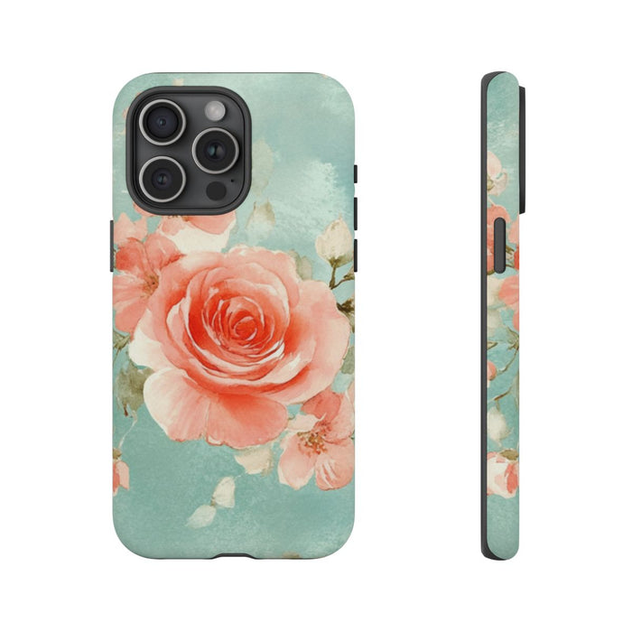 Aquarel Roze Rozen op Turquoise Achtergrond