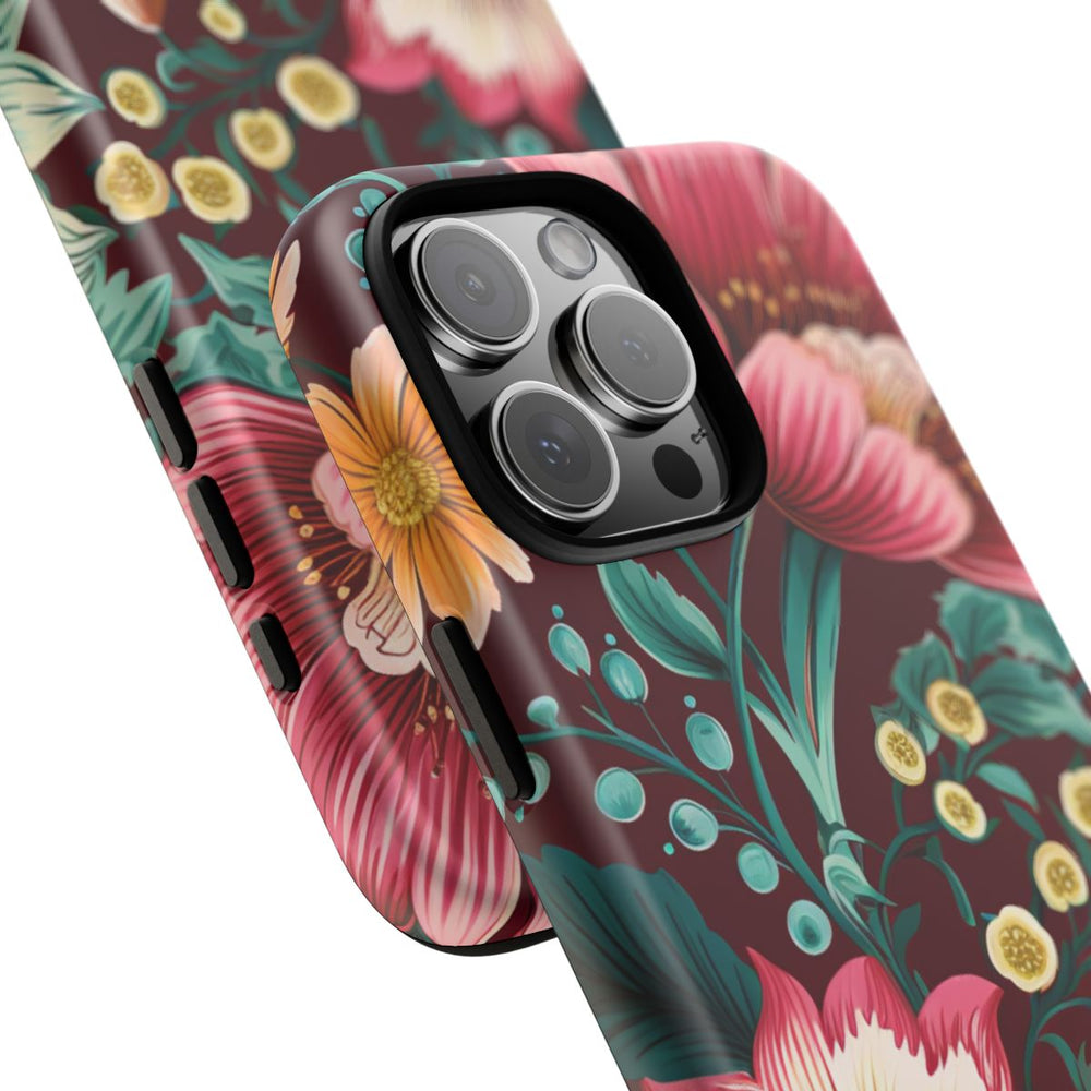 Botanisch Bloemenpatroon in Amber en Teal