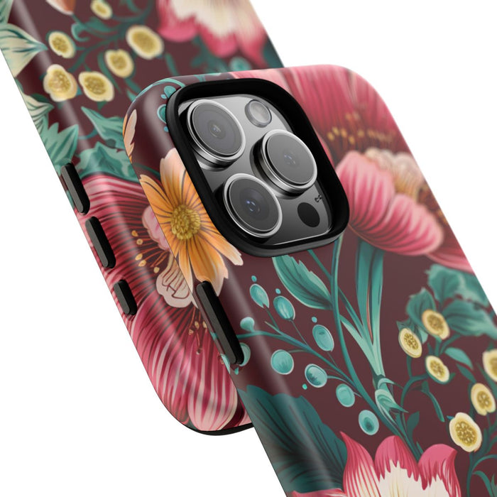 Botanisch Bloemenpatroon in Amber en Teal