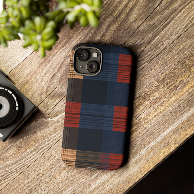 Caramel en Donkerblauw Geruit Patroon
