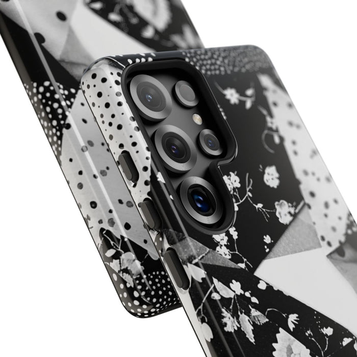 Monochrome Bloemen- en Polkadot Patchwork