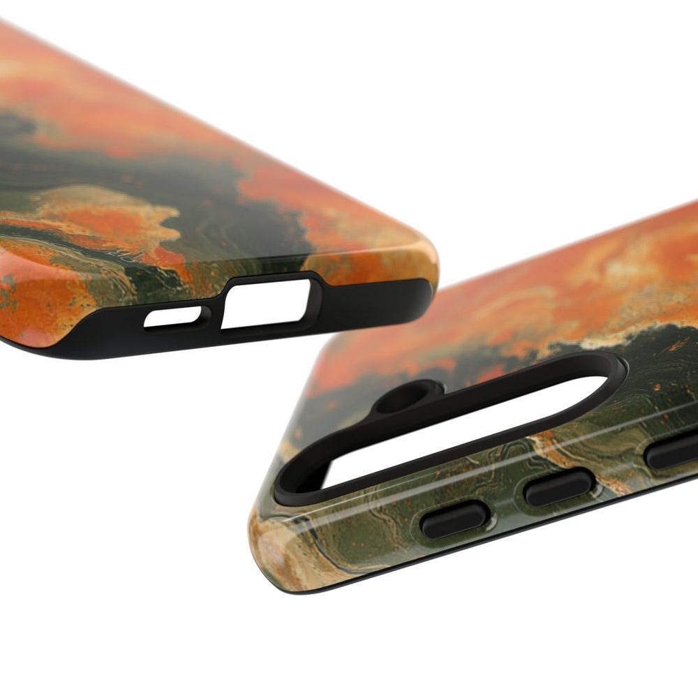 Abstract Patroon in Gebrand Oranje en Olijfgroen