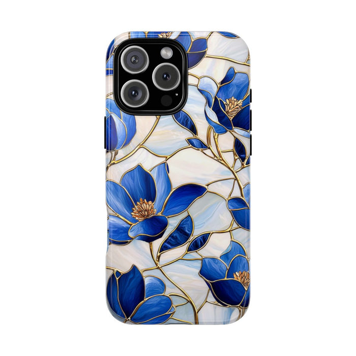 Blauw Gebloemd Glas-in-loodpatroon