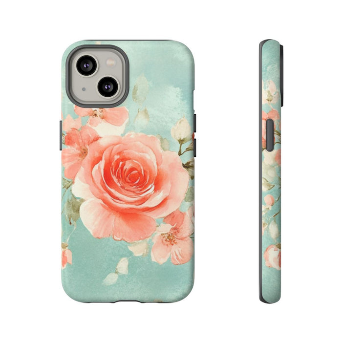 Aquarel Roze Rozen op Turquoise Achtergrond
