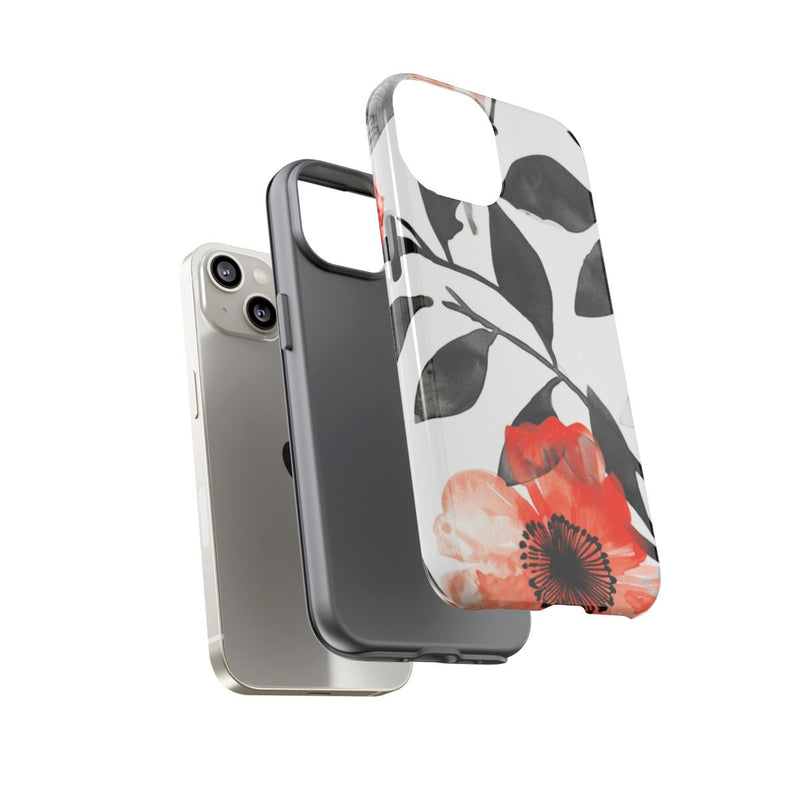 Rood-Zwart Waterverf Bloemenpatroon