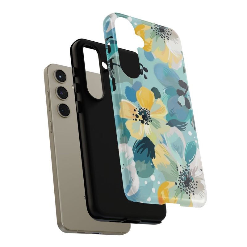 Turquoise Bloemenpatroon met Stippen