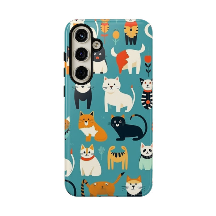 Kleurrijk Kattenpatroon op Glanzend Stevig Hoesje