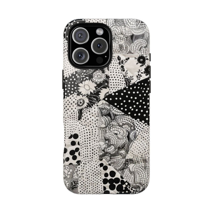 Zwart-Wit Patchwork met Bloemen en Stippen
