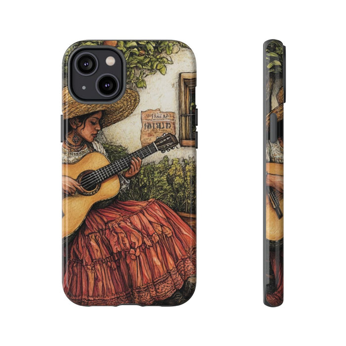 Vrouw die Gitaar Speelt in Landelijke Binnenplaats