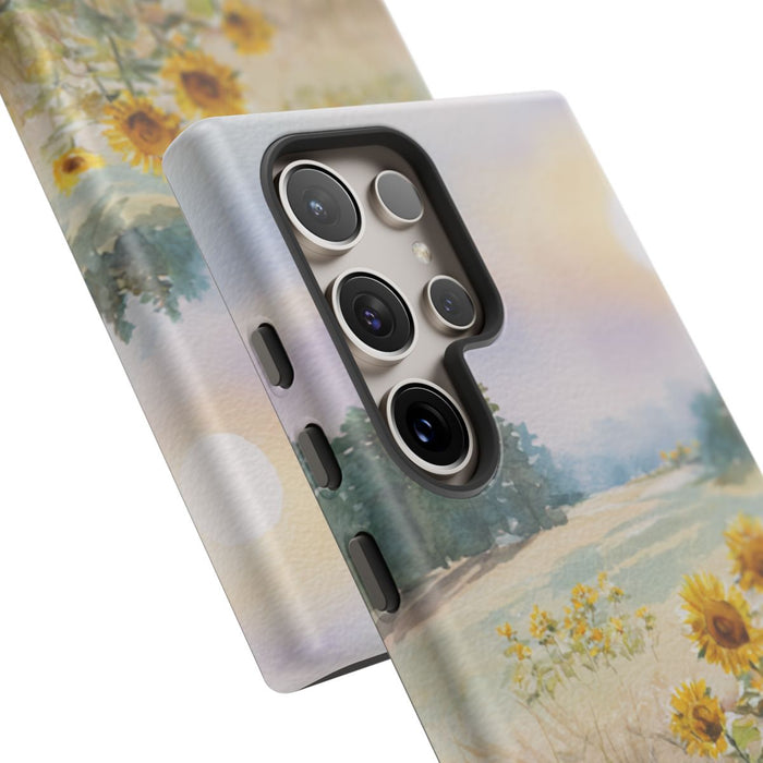 Zonnebloemen in een Pastelkleurig Landschap