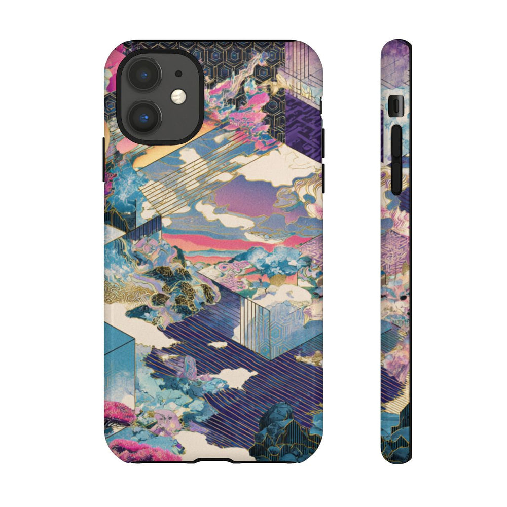 Abstracte Geometrische Landschap met Roze Bomen