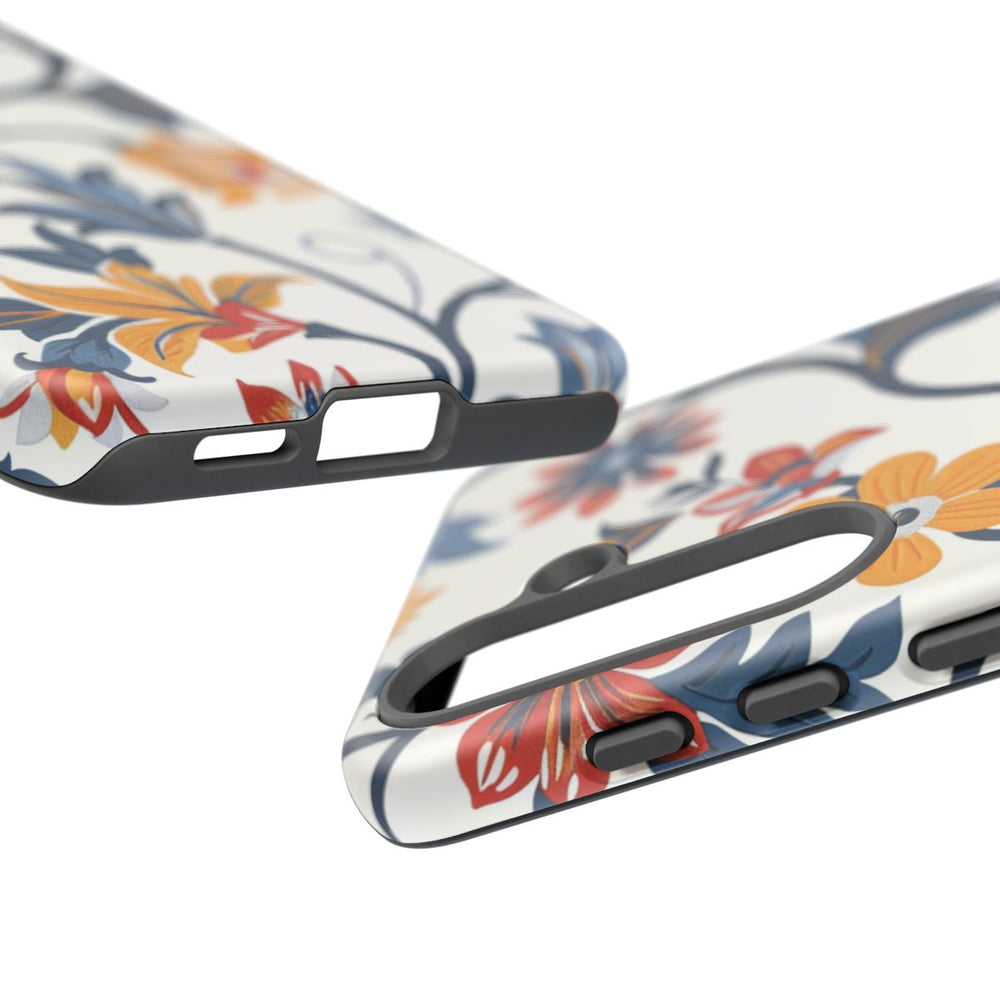 Retro Bloemenpatroon in Blauw, Rood en Geel