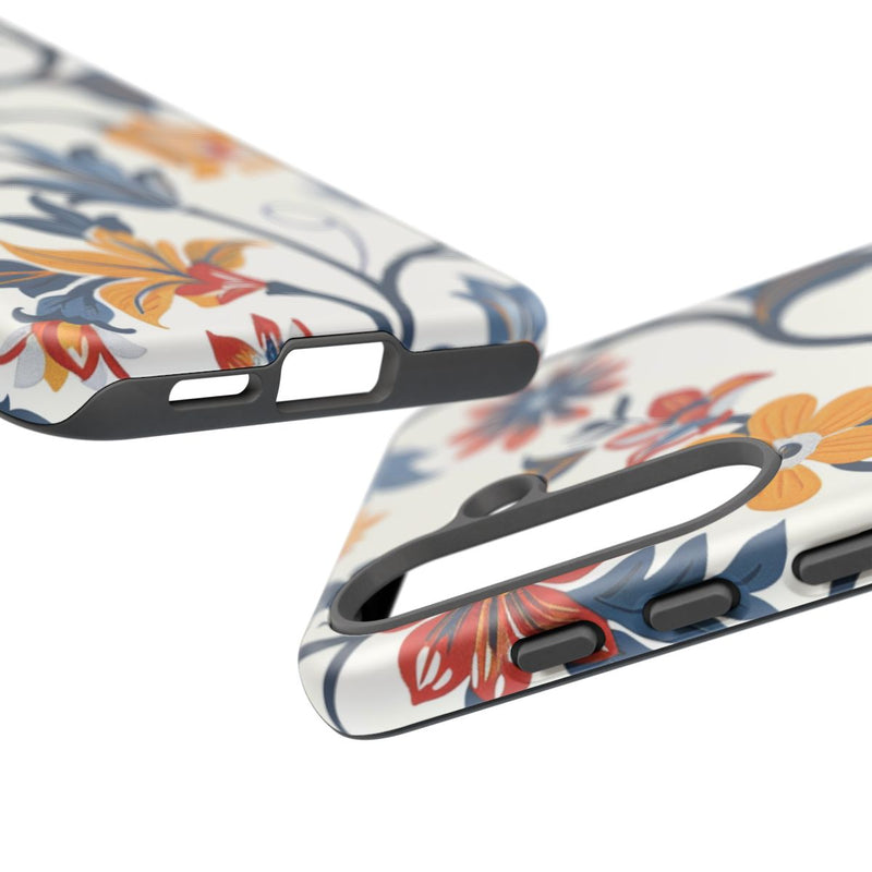 Retro Bloemenpatroon in Blauw, Rood en Geel