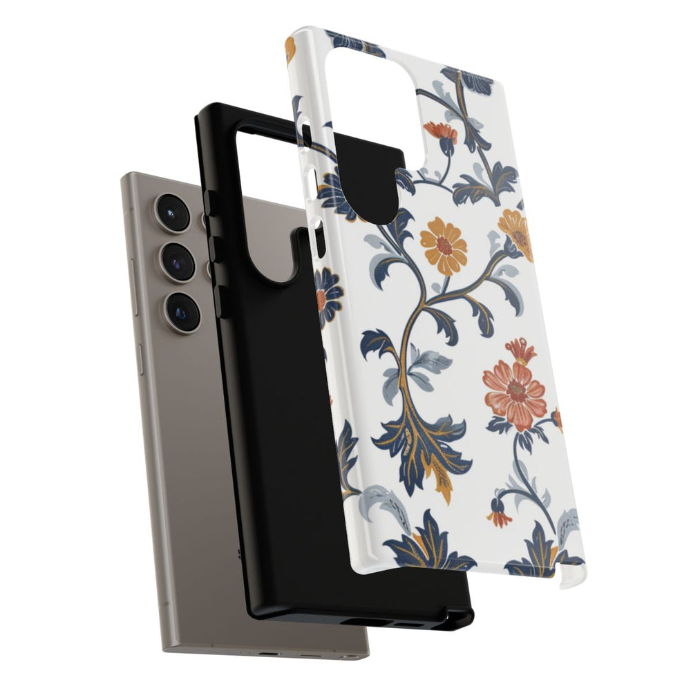 Retro Bloemenpatroon in Blauw en Oranje