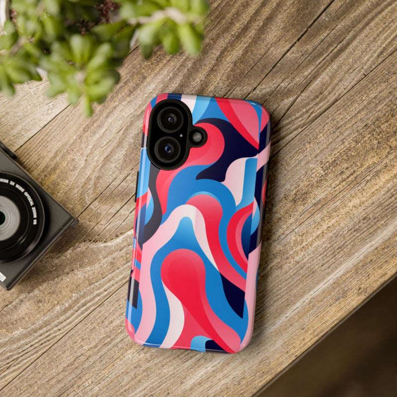 Blauw-Rood Abstract Golvend Patroon
