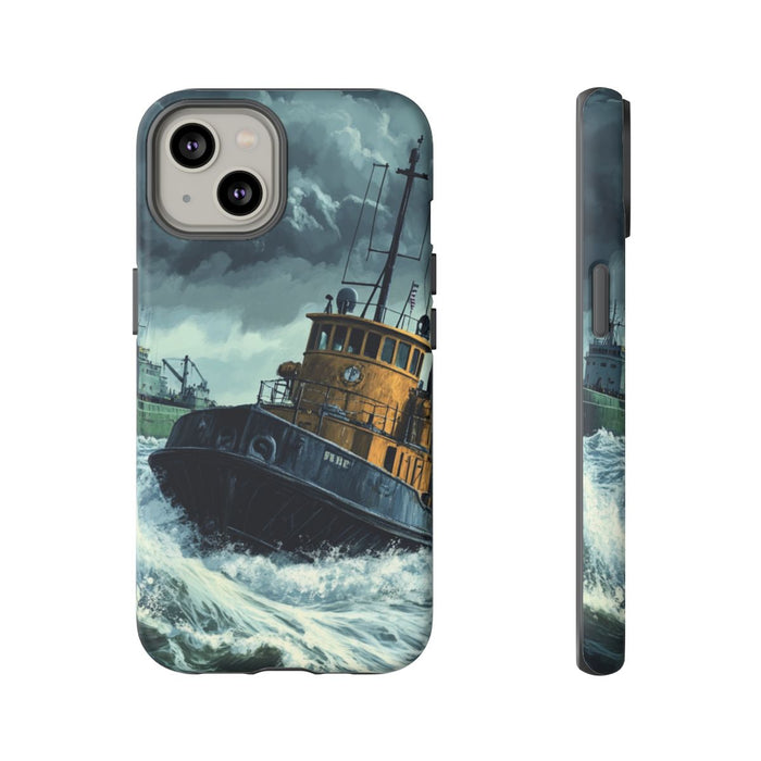 Sleepboot Sleept Vrachtschip in Woeste Zee