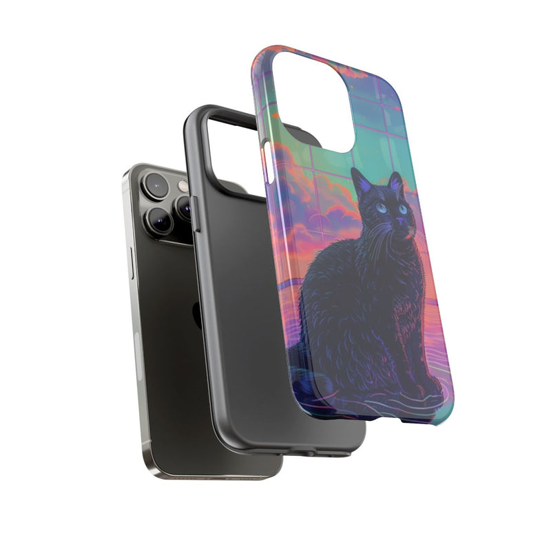 Zwarte Kat met Neonlucht Reflectie