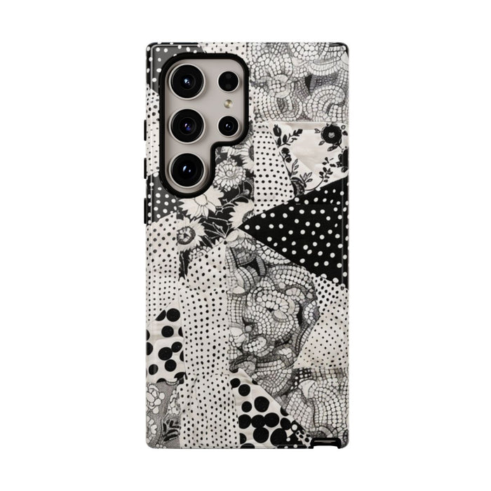 Zwart-Wit Patchwork met Bloemen en Stippen