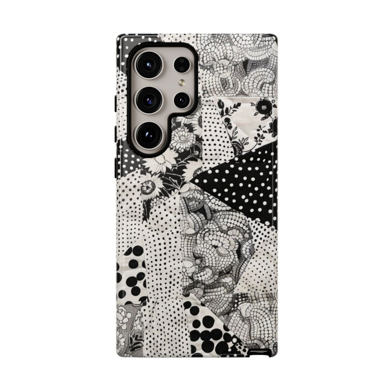 Zwart-Wit Patchwork met Bloemen en Stippen