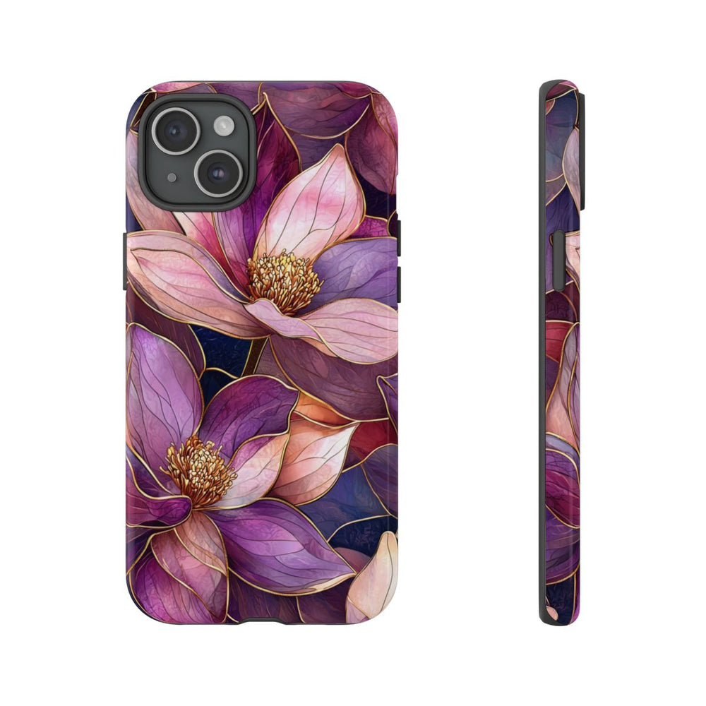 Paarse Magnolia Bloemen in Glas-in-lood