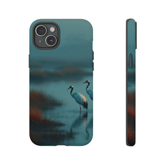 Twee Kraanvogels in Mistig Moeras