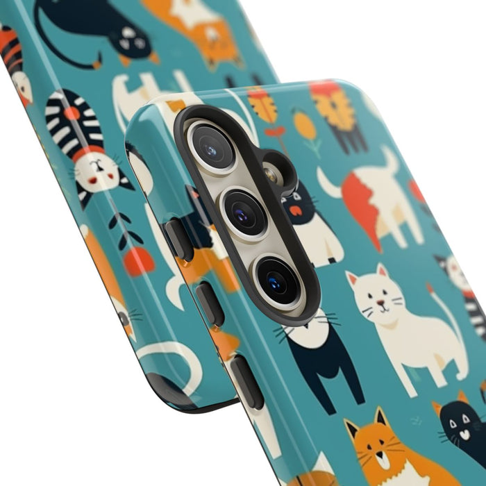 Kleurrijk Kattenpatroon op Glanzend Stevig Hoesje