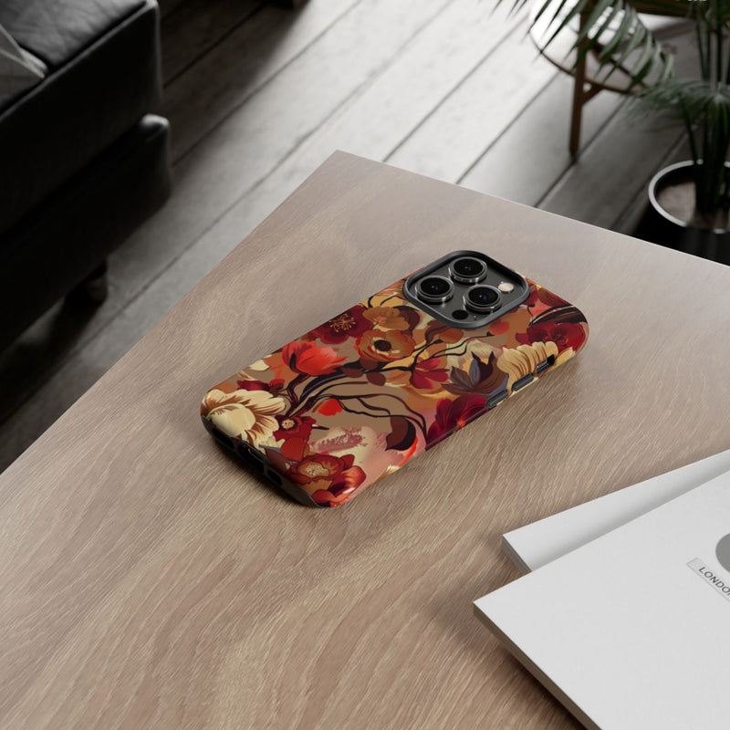 Warm Bloemenpatroon met Bourgondische en Oranje Kleuren