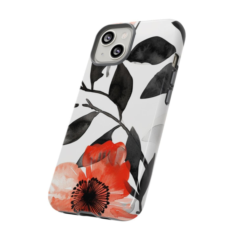 Rood-Zwart Waterverf Bloemenpatroon