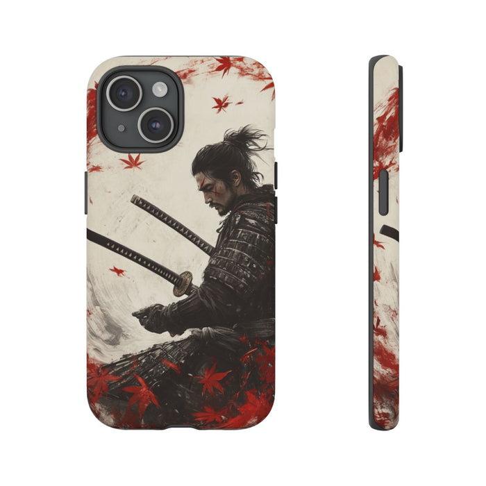 Samurai met Twee Katana’s en Rode Esdoornbladeren