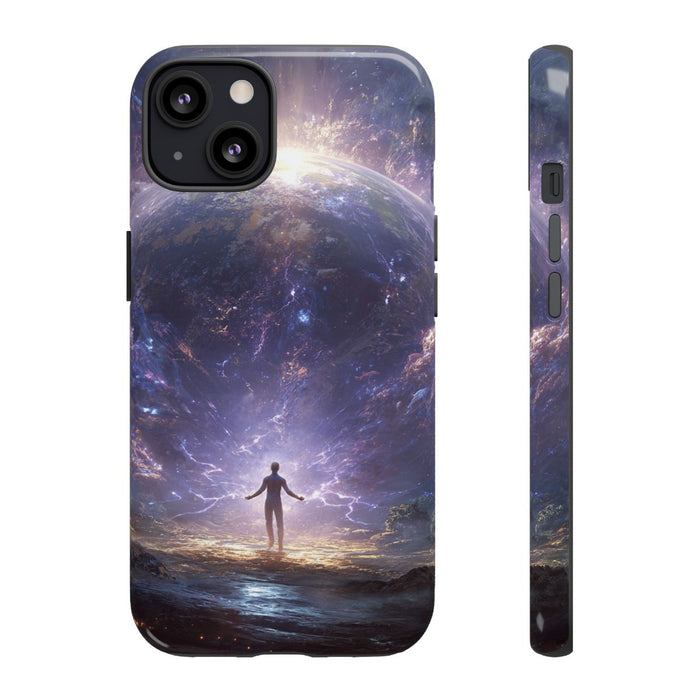 Persoon Tegenover Gloeiende Aarde in Kosmische Energie