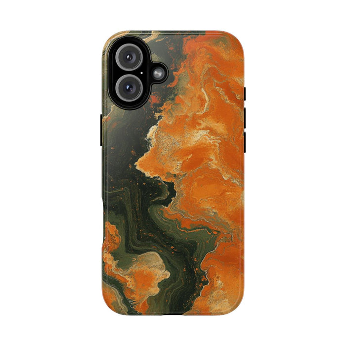 Abstract Patroon in Gebrand Oranje en Olijfgroen