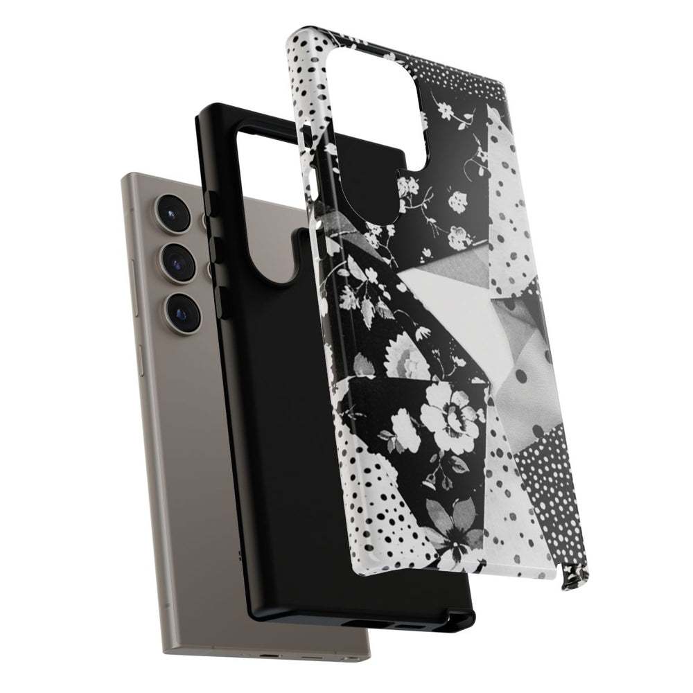 Monochrome Bloemen- en Polkadot Patchwork