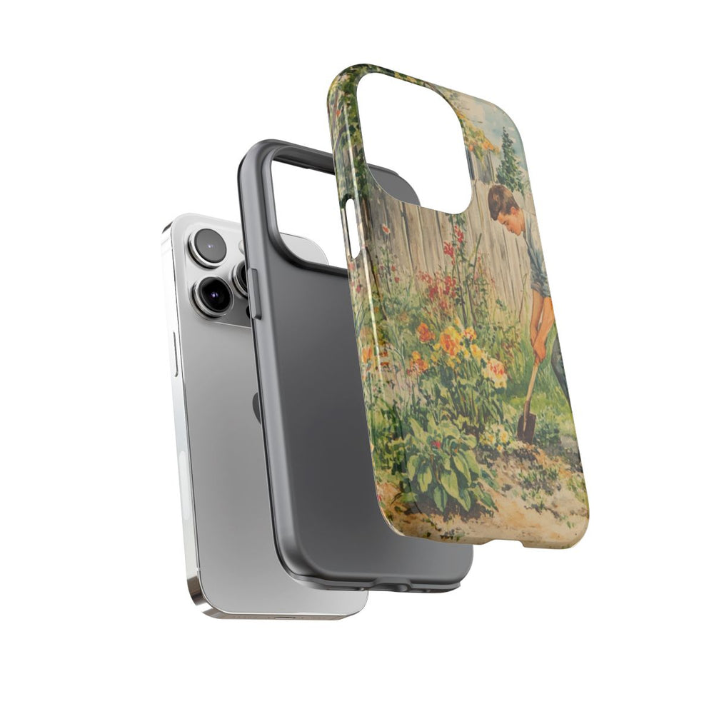 Jonge Man aan het Tuinieren tussen Bloemen